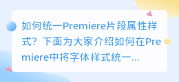 如何统一Premiere片段属性样式