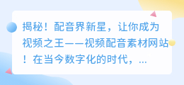 揭秘!配音界新星,让你成为视频之王——视频配音素材网站!