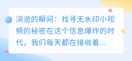 消逝的瞬间:找寻无水印小视频的秘密