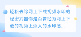 如何轻松去除网上下载视频水印的方法