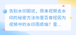 原来视频去水印的秘密方法,让你轻松告别水印困扰!