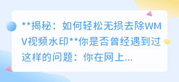如何无损去除WMV视频水印?