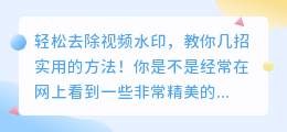 轻松去除视频水印,教你几招实用的方法!