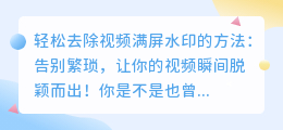 轻松去除视频满屏水印的方法