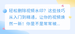 轻松删除视频水印的方法：从入门到精通
