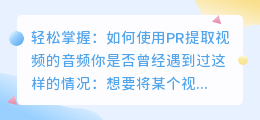 轻松掌握：如何使用PR提取视频的音频