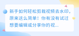 新手如何轻松剪裁视频去水印，原来这么简单！