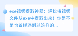 exe视频提取神器：轻松将视频文件从exe中提取出来！