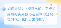 如何去除Vue视频水印：完成拍摄后的实用技巧