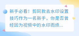 新手必看!剪同款去水印设置技巧