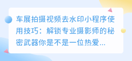 车展拍摄视频去水印小程序使用技巧