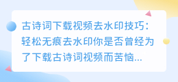 古诗词下载视频去水印技巧:轻松无痕去水印
