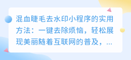 混血睫毛去水印小程序的实用方法