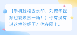 手机轻松去水印,刘德华视频也能焕然一新!
