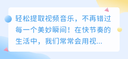 轻松提取视频音乐，不再错过每一个美妙瞬间！