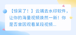 云端去水印软件轻松处理海量视频