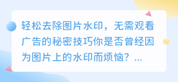轻松去除图片水印,无需观看广告的秘密技巧