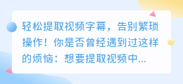 轻松提取视频字幕,告别繁琐操作!