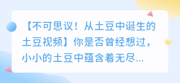 不可思议!从土豆中诞生的土豆视频