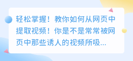 轻松掌握！教你如何从网页中提取视频！