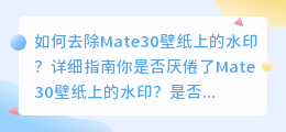 如何去除Mate30壁纸上的水印？的详细指南