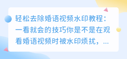 轻松去除婚语视频水印教程:一看就会的技巧