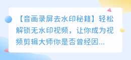 音画录屏去水印秘籍，轻松解锁无水印视频