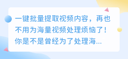 一键批量提取视频内容，再也不用为海量视频处理烦恼了！