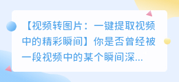 视频转图片：一键提取视频中的精彩瞬间