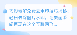 巧影破解免费去水印技巧揭秘