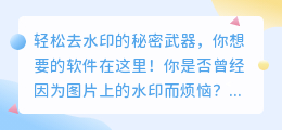 轻松去水印的秘密武器,你想要的软件在这里!