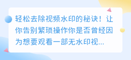 轻松去除视频水印的秘诀!