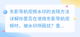 如何去除东影导航视频水印?详解方法