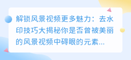 去水印技巧:如何轻松为你的风景视频解锁更多魅力