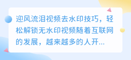 迎风流泪视频去水印技巧,轻松解锁无水印视频