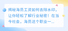 揭秘海员工资如何去除水印,让你轻松了解行业秘密!