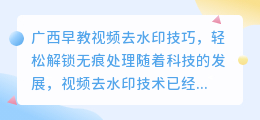 广西早教视频去水印技巧,轻松解锁无痕处理