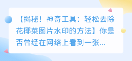 神奇工具:轻松去除花椰菜图片水印的方法