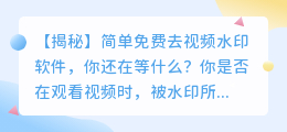 简单免费去视频水印软件疑问与解决方案