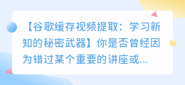 谷歌缓存视频提取:让你的学习更加高效