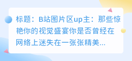 B站图片区up主：那些惊艳你的视觉盛宴