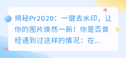 Pr2020去水印的实用方法
