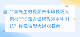 秦先生的视频去水印技巧大揭秘