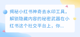 小荭薯神奇去水印工具，轻松解锁隐藏内容！