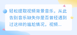 轻松提取视频背景音乐，从此告别音乐缺失