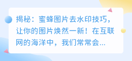 蜜蜂图片去水印技巧:轻松去除图片中的水印