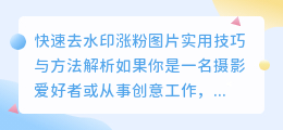 如何快速去水印涨粉图片?实用技巧与方法解析