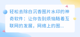轻松去除白沉香图片水印的神奇软件:让你告别烦恼