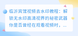 临沂宾馆视频去水印教程:轻松解锁无水印高清视界