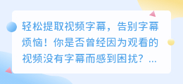 轻松提取视频字幕,告别字幕烦恼!